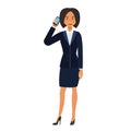 Businesswoman calling by mobile phone cartoon flat vector illustration concept on isolated white background