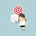 Businesswoman can not find the target. Business concept. Royalty Free Stock Photo