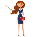 Businesswoman carroty teacher with a pointer vector flat cartoon