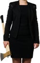 Businesswoman carrying an axe to do the chopping