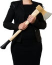 Businesswoman carrying an axe to do the chopping