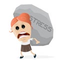 Businesswoman carrying a big stress rock