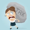 Businesswoman carrying a big tax rock Royalty Free Stock Photo