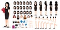 Businesswoman cartoon character creation set. Parts of body