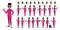 Businesswoman cartoon character set. African American businesswoman in pink color suit style.