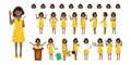 Businesswoman cartoon character set. African American businesswoman in yellow dress. Royalty Free Stock Photo