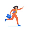Businesswoman Character Escaping From Work, In A Hurry, Carrying A Briefcase, Wearing Formal Suit, And Looking Stressed