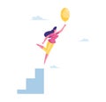 Businesswoman Character Flying with Air Balloon in Air. Inspiration, Progress and Creative Solution Concept