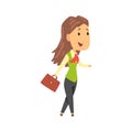 Businesswoman character in formal wear walking with briefcase, business person at work cartoon vector illustration Royalty Free Stock Photo