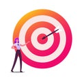 Businesswoman Character at Huge Target with Arrow in Center, Business Goals Achievement, Aims, Mission