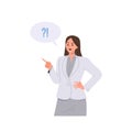 Businesswoman character talking expressing feelings exclaiming loudly design with speech bubble