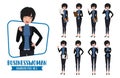 Businesswoman character vector set. Business woman office female employee characters in different standing pose. Royalty Free Stock Photo