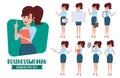 Businesswoman character vector set. Business woman character for sale presentation of office staff.