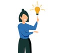 Businesswoman characters. Young office business woman with idea bulb vector isolated