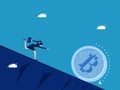 Businesswoman chasing digital coin vector