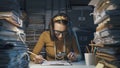 Businesswoman checking a contract with a magnifier