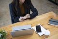 Businesswoman checking time on her watch. Royalty Free Stock Photo