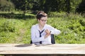 Businesswoman checking what time