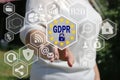 The businesswoman chooses the GDPR on the touch screen .General Data Protection Regulation concept Royalty Free Stock Photo