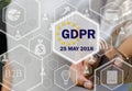 The businesswoman chooses the GDPR on the touch screen .General Data Protection Regulation concept may 25, 2018