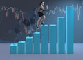 The businesswoman climbing career ladder as trader broker