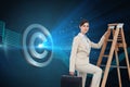 Businesswoman climbing career ladder with briefcase and looking at camera Royalty Free Stock Photo