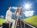 Businesswoman climbing career ladder with briefcase and looking at camera Royalty Free Stock Photo