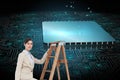 Businesswoman climbing career ladder with briefcase and looking at camera Royalty Free Stock Photo