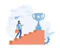 Businesswoman climbing ladder to golden trophy, inspiration to success Royalty Free Stock Photo