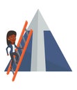 Businesswoman climbing on mountain.