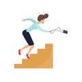 Businesswoman climbing stairs, woman slipped down steps and falling Royalty Free Stock Photo