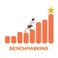 Businesswoman climbing up the rising financial chart. Business development and benchmarking concept illustration. Vector