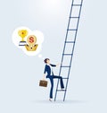 Businesswoman climbs up ladder. Concept of career