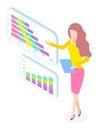 Businesswoman with clipboard presenting growing graphic, chart, web analytics, analysing business