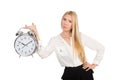 Businesswoman with clock isolated