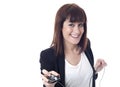 Businesswoman with computer mouse and coyspace Royalty Free Stock Photo