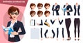 Businesswoman creation kit vector set. Business woman editable character kit with standing and holding pose and gesture.