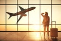 Businesswoman in creative airport interior Royalty Free Stock Photo