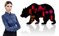 Businesswoman with crossed hands imagine bear over white background. Royalty Free Stock Photo