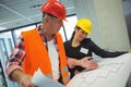 Businesswoman discussing over blueprint with a architect Royalty Free Stock Photo