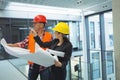 Businesswoman discussing over blueprint with an architect Royalty Free Stock Photo