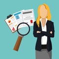 Businesswoman document human resources icon. Vector graphic
