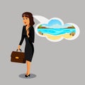 Businesswoman Dreaming about Vacation Clipart