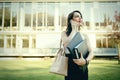 Businesswoman in dress outdoors Royalty Free Stock Photo