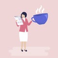 Businesswoman drinking coffee and reading a newspaper illustration