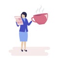 Businesswoman drinking coffee and reading a newspaper illustration