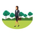 Businesswoman elegant outfit parkscape
