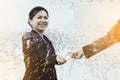 Businesswoman exchanging credit card with crowd Royalty Free Stock Photo