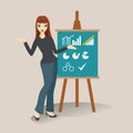 businesswoman explaining on flip chart. Vector illustration decorative design Royalty Free Stock Photo