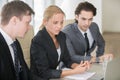 Businesswoman explaining presentation on laptop screen Royalty Free Stock Photo